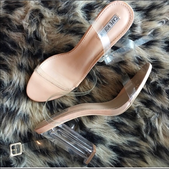 Size 10 only Nude Clear Perspex Lucite Block Heel - Picture 3 of 8